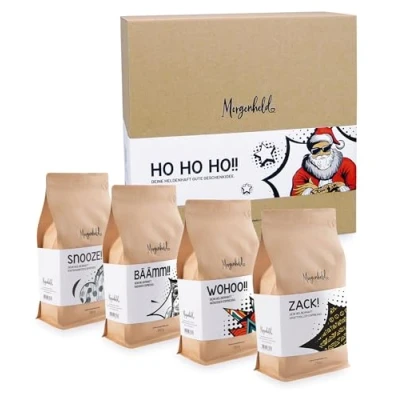Abbildung von Morgenheld Geschenk Set 1kg Kaffeebohnen, Premium Arabica Kaffee ganze Bohnen 4x250g, Traditionelle Röstung