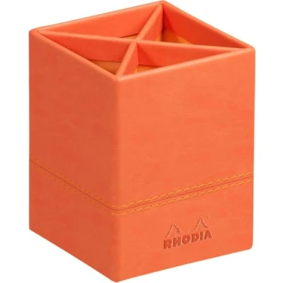 Abbildung von Rhodia 318914C Stifteköcher (8 x 8 11 cm, praktisch und strapazierfähig, Kunstleder, elegant, ideal für Ihr Büro) 1 Stück, tangerine