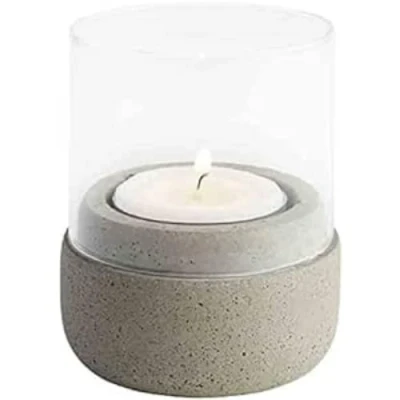 Abbildung von APS Teelichthalter Element (Set, 2 St), hochwertige Beton Windlichter, mit möbelschonender Unterseite, Ø 6 cm