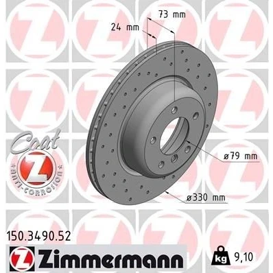 Abbildung von ZIMMERMANN SPORT COAT Z 150.3490.52 Bremsscheibe 330 24 6/5 5 120 innenbelüftet, gelocht beschichtet hochgekohlt BMW: Z4 Roadster