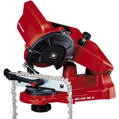 Abbildung von Einhell Sägekettenschärfgerät GC CS 85 E (85 W, 5500 min 1, Schleifwinkeleinstellung m. Skala, Kettenspannvorrichtung, Tiefenbegrenzung inkl. Schleifscheibe), Rot