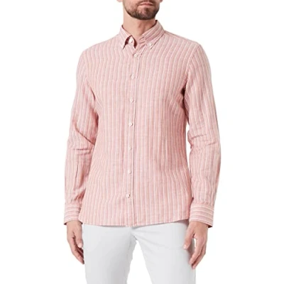 Abbildung von HACKETT LONDON Herren Washed Linen Stripe Hemd, Rust/White, S