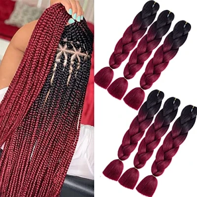 Abbildung von Braids kunsthaar Haar, ombre jumbo zöpfe Haar flechten 24&quot; kunsthaare zum einflechten Box (6 Stück Schwarz/Burgundy)
