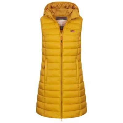 Abbildung von Geographical Norway Damen Stepp weste Kapuze Übergangs Herbst Winter Windbreaker Lang, Farbe:Mustard, Größe:L (40)