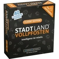 Abbildung von DENKRIESEN Stadt Land Vollpfosten® Das Kartenspiel Classic Edition &#039;Intelligenz ist relativ.&#039; Geschenk Reisespiel 240 Kategorien ab 12 Jahren 3 6 Spieler Familie Fluss