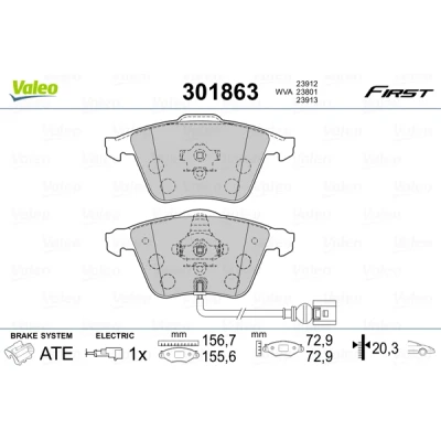 Abbildung von VALEO 301863 Bremsbelagsatz FIRST Vorderachse inkl. Verschleißwarnkontakt ohne Anti Quietsch Blech VOLKSWAGEN: Golf 5 Schrägheck, Passat B6 Variant