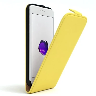 Abbildung von EAZY Case Hülle kompatibel mit iPhone 7 Plus / 8 Flip Cover zum Aufklappen, Handyhülle aufklappbar, Schutzhülle, Flipcover, Flipcase, Flipstyle vertikal klappbar, aus Kunstleder, Gelb