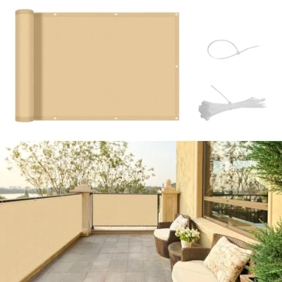 Abbildung von SUNNY GUARD Balkon Sichtschutz 75x600cm Balkonverkleidung Balkonabdeckung Balkonumspannungen UV Schutz Wind und wetterfest mit Kabelbinder,Sand