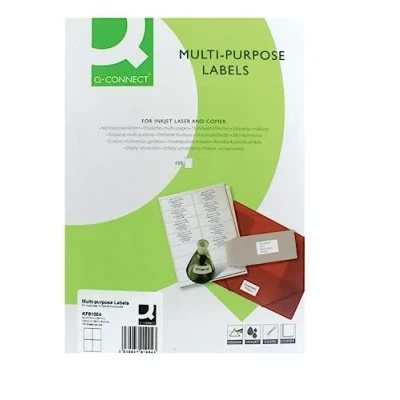 Abbildung von Q Connect Etikettenbogen (100 Einheiten, A4, 105 x 148 mm, 4 Etiketten pro Bogen), weiß