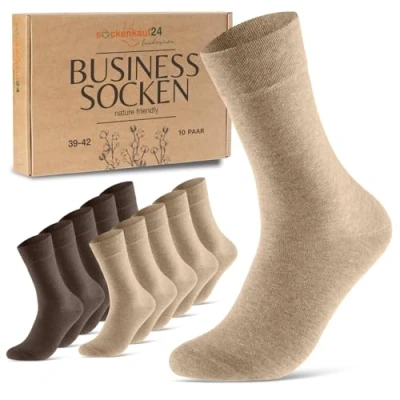 Abbildung von 10 Paar Premium Socken Herren Damen Baumwolle Komfortbund ohne Naht 70101T (Sand Braun 35 38)