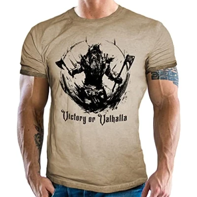 Abbildung von LOBO NEGRO® T Shirt im vintage used Look für Wikinger Fans Valhalla fight for Glory