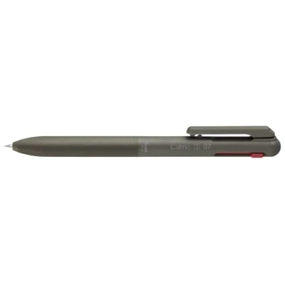 Abbildung von Pentel BXAC37D Calme 3 Farb Kugelschreiber, deutlich gedämpftes Klick Geräusch, Griffzone in Lederoptik, nachfüllbar, Kugel 0.7mm = Strichstärke 0.35mm, schwarz/rot/blau, 1VE=10 Stück