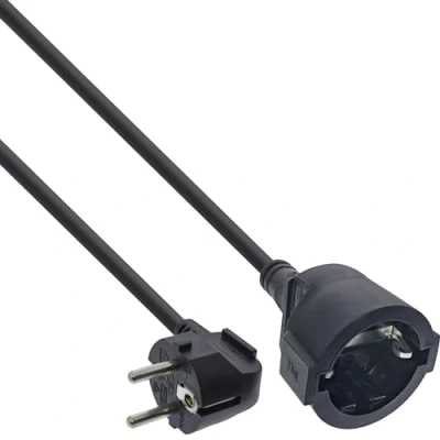 Abbildung von InLine Verlängerungskabel, Stromkabel, 1m, Schutzkontakt Stecker gewinkelt/Buchse, H05VV F, Innenbereich, erhöhter Berührungsschutz, schwarz, 16400Y