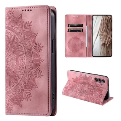 Abbildung von CoverKingz Handyhülle für Samsung Galaxy S24 Handytasche mit Kartenfach Wallet Case Cover Handy Hülle klappbar Motiv Mandala Rose