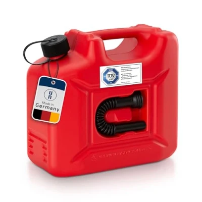 Abbildung von hünersdorff 801060 Kraftstoff Kanister 10l PROFI für Benzin, Diesel und andere Gefahrgüter, UN Zulassung, made in Germany, TÜV geprüfte Produktion, rot