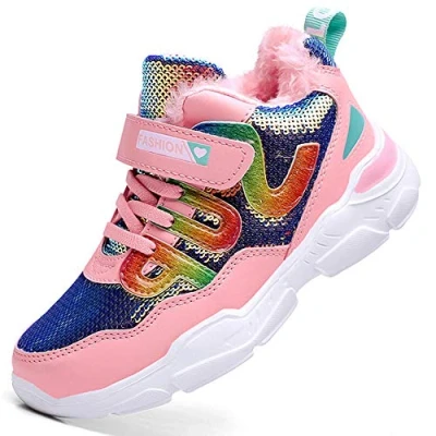 Abbildung von HSNA Mädchen Turnschuhe Sparkle Scales Sneaker Kinderschuhe mit Warm Gefüttert Winterschuhe(a01 1 Pink 35 EU)