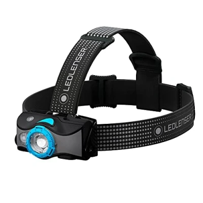 Abbildung von Ledlenser MH7 Outdoor Stirnlampe LED, Schwarz/Blau, aufladbar mit Akku, 600 Lumen, fokussierbar, Leuchtdauer bis 60h, Rotlicht, 2xAA Batteriebetrieb möglich, Transportsperre, Kopflampe