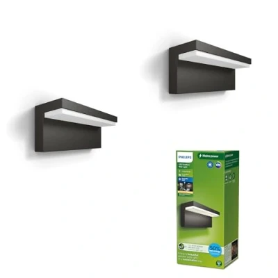 Abbildung von PHILIPS LED Bustan UltraEfficient Wandleuchte 3.8W 2700K Anthracite HV, Doppelpack, Anthrazit