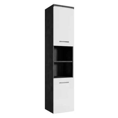 Abbildung von Badezimmer Schrank Paso 160cm Dunkle Grau mit Hochglanz Weiß Regal Hochschrank Möbel Badschrank