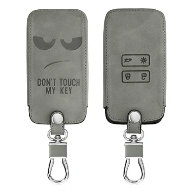 Abbildung von kwmobile Autoschlüssel Hülle kompatibel mit Renault 4 Tasten Smartkey (nur Keyless Go) Kunstleder Schutzhülle Schlüsselhülle Cover Don&#039;t Touch My Key Grau