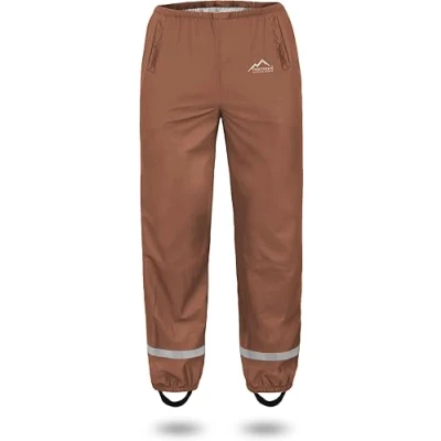 Abbildung von normani Kinder Regenhose 2 Wege Stretch Überziehhose Unisex für Jungen und Mädchen ungefüttert Wasserdicht (Wassersäule: 5000 mm, Winddicht Atmungsaktiv Farbe Braun Größe 134