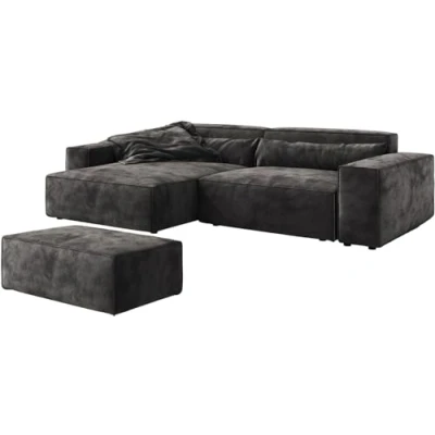Abbildung von DELIFE Ecksofa Sirpio, XL Mikrofaser Schwarz 270x170 cm Recamiere variabel mit Hocker