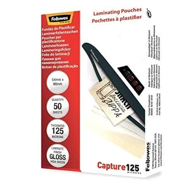 Abbildung von Fellowes Laminierfolien Format 54 x 86 mm, 125 Mikron (2 mic), glänzend, 50 Stück