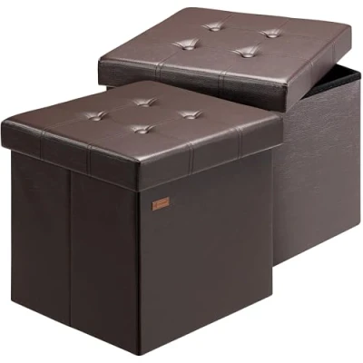 Abbildung von Casaria® Hocker mit Stauraum 2er Set Braun Faltbar Deckel Kunstleder Gepolstert 40x40cm Schlafzimmer Wohnzimmer Flur Sitzhocker Fußhocker Polsterhocker