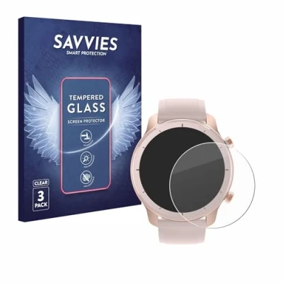 Abbildung von Savvies Panzer Schutz Glas für Huami Amazfit GTR (42 mm) (3 Stück) 9H Hartglas, Anti Fingerprint, Displayschutz