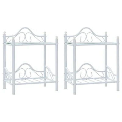 Abbildung von vidaXL Nachttisch Nachttische 2 Stk. Stahl und Hartglas 45x30,5x60 cm Weiß (2 St)