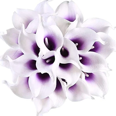 Abbildung von Veryhome 20 Stück Künstlich Calla Lilie Braut Blume Latex Wahre Berührung Familie Dekoration Party Hochzeit Hotel Blumenstrauß (Lila Weiß)