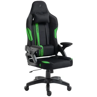 Abbildung von KRAKEN CHAIRS Gaming Stuhl Stoff Velours Gamer Drehstuhl Ergonomischer Sessel Verstellbare Armlehne Lendenkissen Kopfstütze (Schwarz Grün)