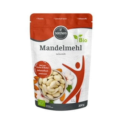 Abbildung von borchers Bio Premium Mandelmehl Teilentölt, zum Kochen, Backen und für Süßspeisen Hoher Proteingehalt Ballaststoffgehalt 200 g (200g (1er Pack))