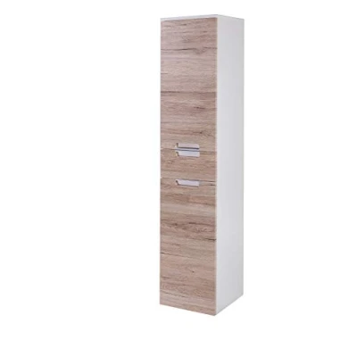 Abbildung von Schildmeyer Hochschrank Rilana 130511, weiß glanz / eiche sanremo Dekor, 159 x 33 35 cm