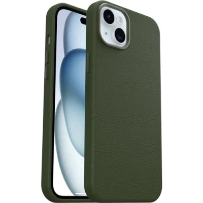 Abbildung von OtterBox Symmetry Series Cactus Leather MagSafe Hülle für iPhone 15 Plus, stoßfest, sturzsicher, dünne Schutzhülle, 3x mehr Stürze als nach Militärstandard, Grün