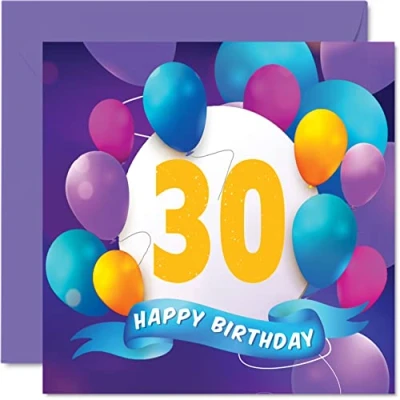 Abbildung von Geburtstagskarte zum 30. Geburtstag für Männer und Frauen Ballon Party Happy Birthday Karten 30 Jahre alte Bruder Schwester Sohn Tochter Tante Onkel Freund Cousin 145 mm x