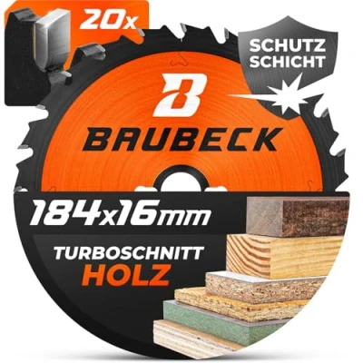 Abbildung von BAUBECK Sägeblatt 184x16 für Holz Zuschnitt Schneller Schnitt Kreissägeblatt Holz, und 184x16x1.4