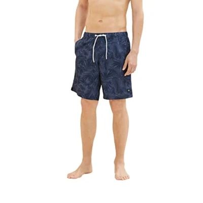 Abbildung von TOM TAILOR Herren Badeshorts mit Muster 1035051, 31476 sky captain blue leaf design, S
