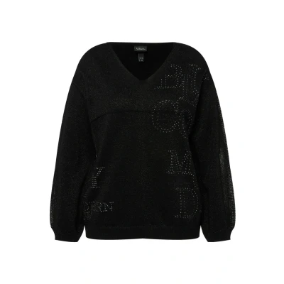 Abbildung von Ulla Popken Siersteentjes Vhals Strickpullover, Damen, Größe: 54/56, Zwart