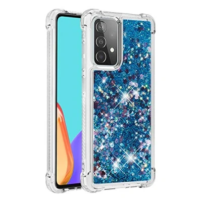 Abbildung von KBIKO zxl Hülle kompatibel mit Samsung Galaxy A52 4G Schutzhülle Flüssig Glitzer, Handyhülle Back Cover Glitter Flüssigkeit, TPU Silikon für / 5G.Blue YBL