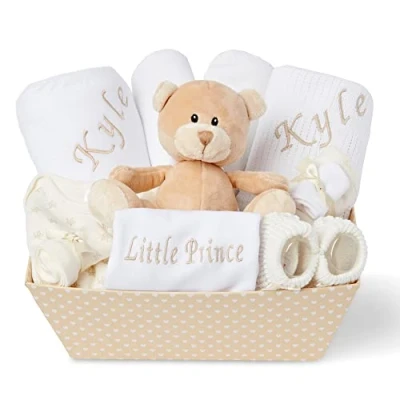 Abbildung von Personalisiertes Baby Geschenkset Geschenke für Neugeborene, Unisex, Neugeborenen Essentials, Babykorb Andenkenbox, personalisierte Neugeborenes Essentials