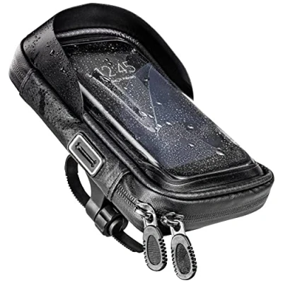 Abbildung von Hama Handy Fahrrad und Motorradtasche, 360 Grad drehbar, wasserabweisend Smartphone Halterung