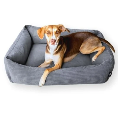 Abbildung von 4L Textil Molly Kuscheliges Hundebett Cord XL Hundekorb große Hunde Hundekissen Hundekörbchen Hundesofa (120x100 cm, Grau)