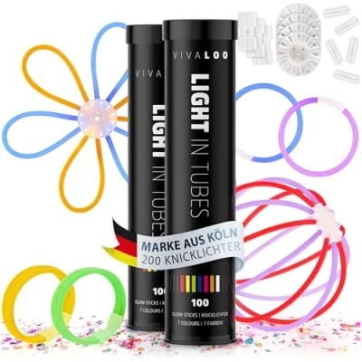 Abbildung von Vivaloo Knicklicht Party Set 7 Farben inkl. Verbinder, Silvester, Festival Ausrüstung, Neon Leuchtstäbe