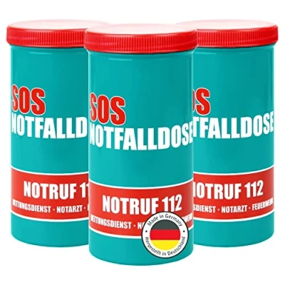Abbildung von Kerpers® 3x Notfalldose MADE in GERMANY Notfallbox für den Kühlschrank SOS Patientendose mit Rettungsaufkleber und Informationsblatt der Dose