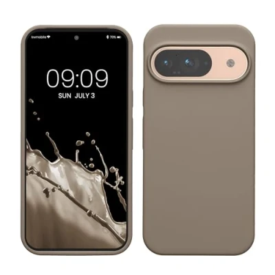 Abbildung von kwmobile Hülle kompatibel mit Google Pixel 9 / Pro Silikon Handy Case Handyhülle weiche Oberfläche kabelloses Laden Taupe