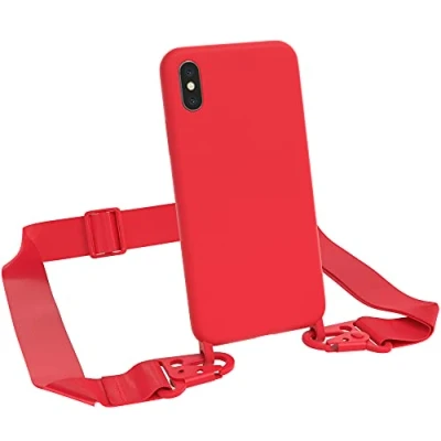 Abbildung von EAZY CASE Premium Silikon 2 in 1 Handykette kompatibel mit iPhone X/XS Handyhülle Umhängeband, Handykordel Silikonhülle, Hülle Band, Kette für Smartphone, Rot
