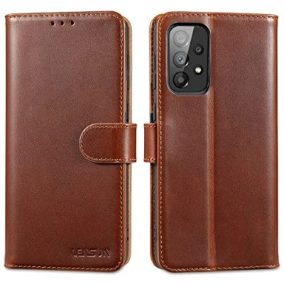 Abbildung von LENSUN Echtleder Hülle für Samsung Galaxy A33, Handyhülle [Echtes Leder] [Magnetverschluss] [RFID Schutz] Handytasche Lederhülle A33 5G Dunkelbraun