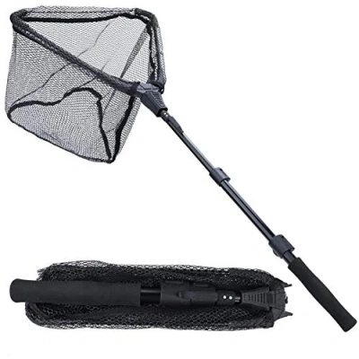Abbildung von Sougayilang Fischkescher, faltbar, zusammenklappbar, Teleskopstange, strapazierfähiges Nylon Material, sicheres Fangen oder Freigeben von Fischen, BSJ115 cm