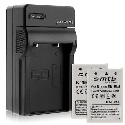 Abbildung von 2 Akkus + Ladegerät für Nikon EN EL5 / Coolpix P3 P4 P500 P510 P520 P5000 P6000 S10... s. Liste
